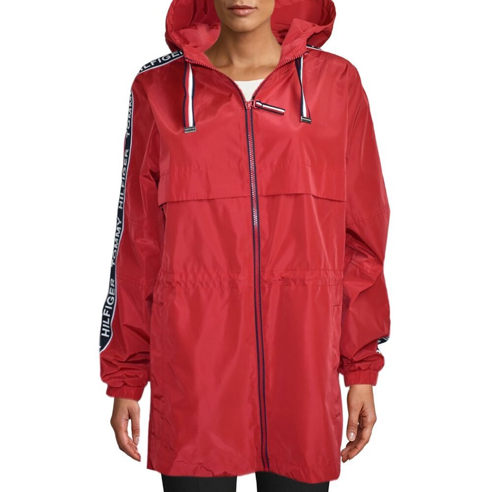 Tommy Hilfiger Women’s Jacket Crimson Softshell Windbreaker Hoodie Size L - Picture 2 of 6